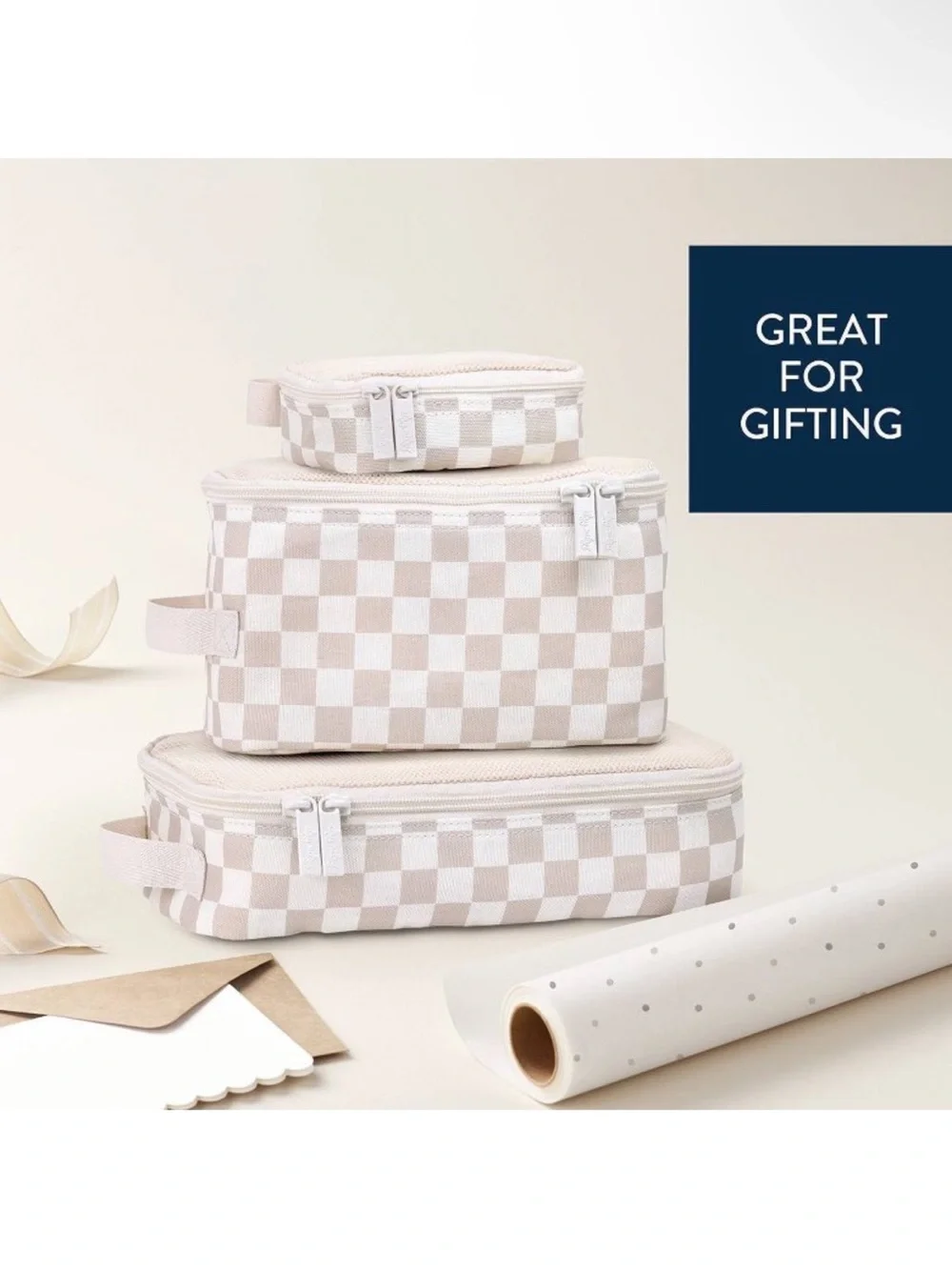 Itzy Ritzy Pack Like a Boss Packing Cubes •Taupe Checkerboard•